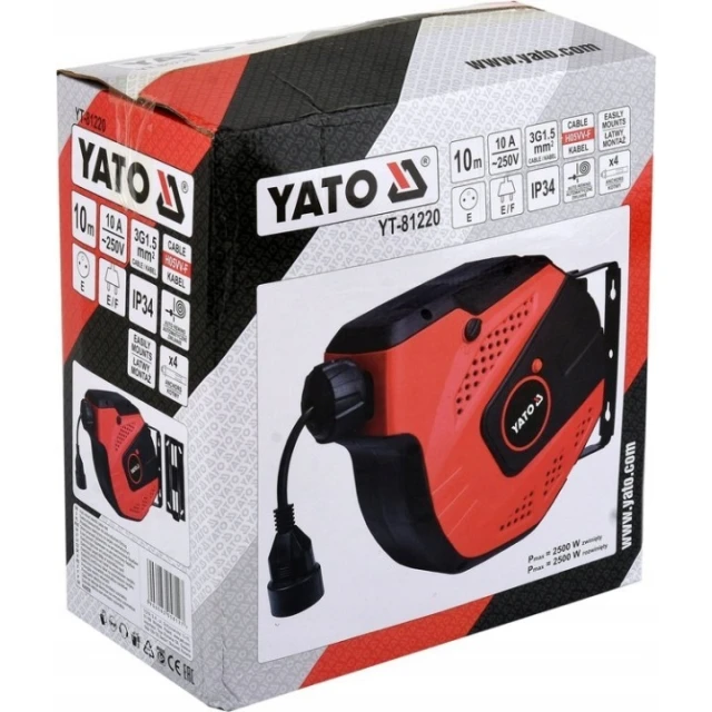 Удлинитель электрический на катушке автоматический Yato 10 м кабель 3x1,5 мм (YT-81220)