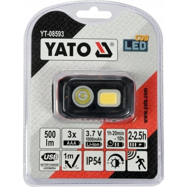 Фонарик чолов Yato 500LM з датчиком руху (YT-08593)