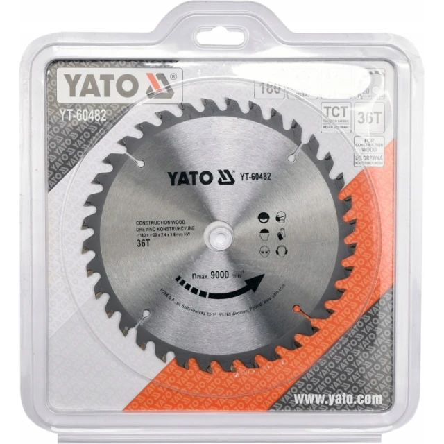 Диск пиляльний Yato 180x36z x20 з вольфрамовим напиленням (YT-60482)
