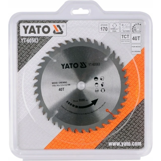 Диск пиляльний Yato 170x40z x16 з вольфрамовим напиленням (YT-60583)