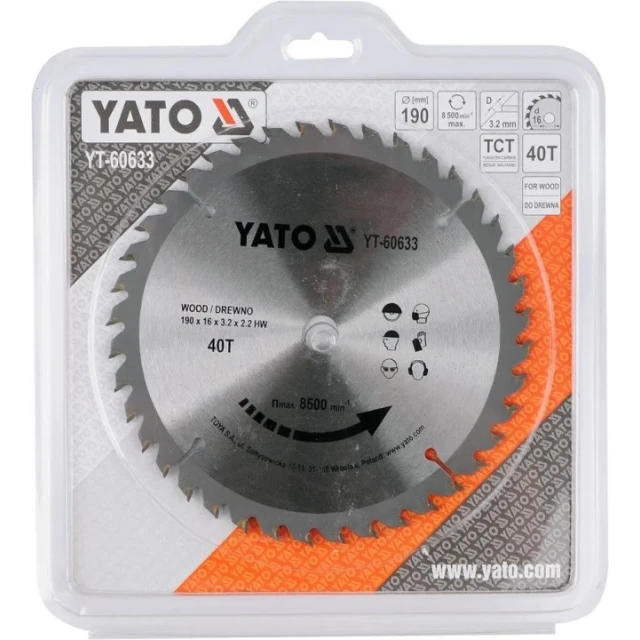 Диск пильний Yato 190x40z x16 з вольфрамом (YT-60633)