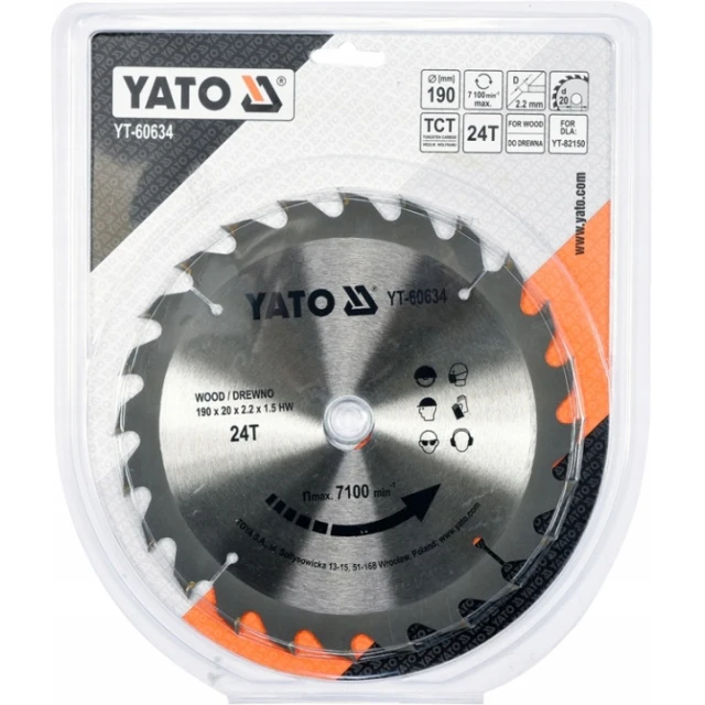Диск пильний Yato 190x24z x20 з твердосплавними зубцями (YT-60634)