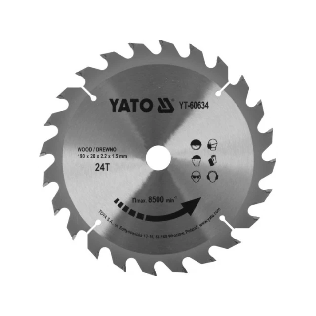 Диск пильний Yato 190x24z x20 з твердосплавними зубцями (YT-60634)