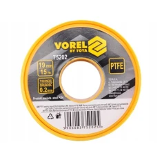 Фум-лента Vorel 19 мм x 15 м, товщина 0,2 мм, жовта (75202)