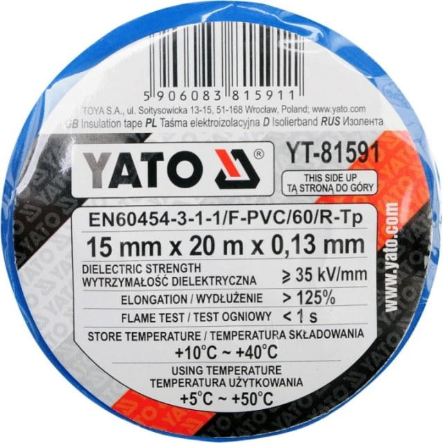 Стрічка ізоляційна Yato 15 мм х 20 м синя (YT-81591)