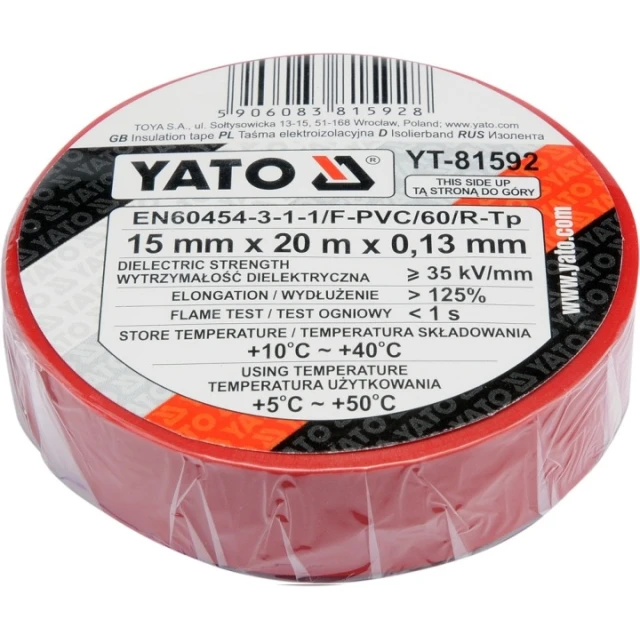Стрічка ізоляційна Yato 15 мм х 20 м червона (YT-81592)