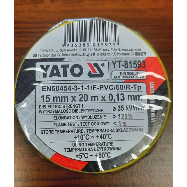Стрічка ізоляційна Yato 15 мм x 20 м Yellow-Green (YT-81593)