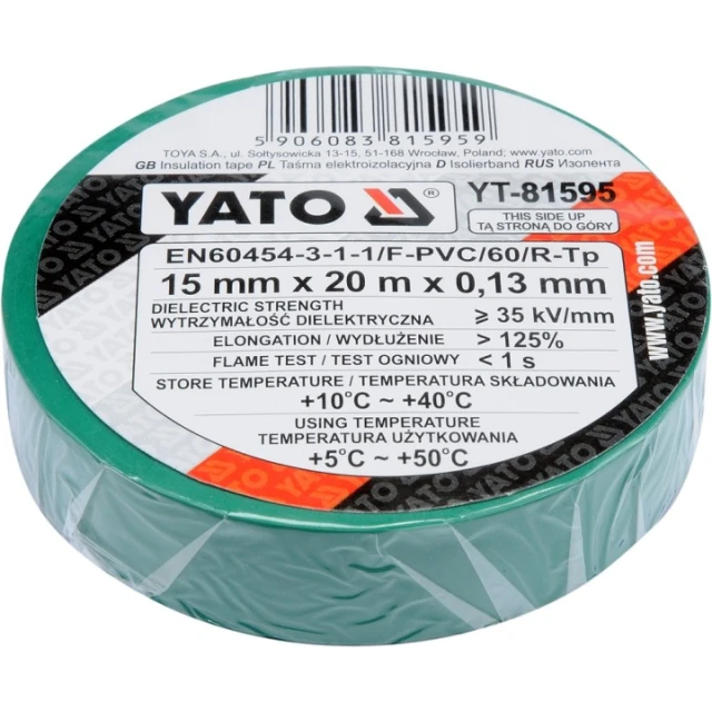 Стрічка ізоляційна Yato 15 мм х 20 м зелена (YT-81595)