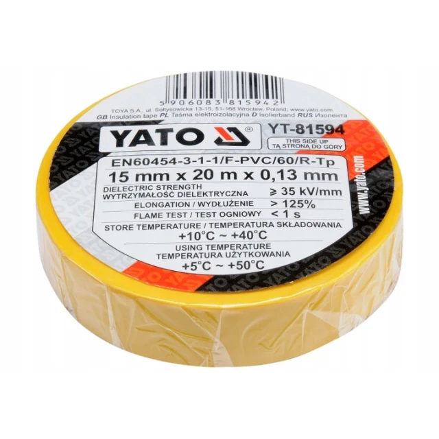 Стрічка ізоляційна Yato 15 мм х 20 м зелена (YT-81595)