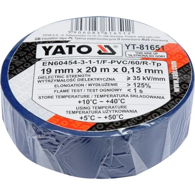 Стрічка ізоляційна Yato 19 мм x 20 м Blue (YT-81651)