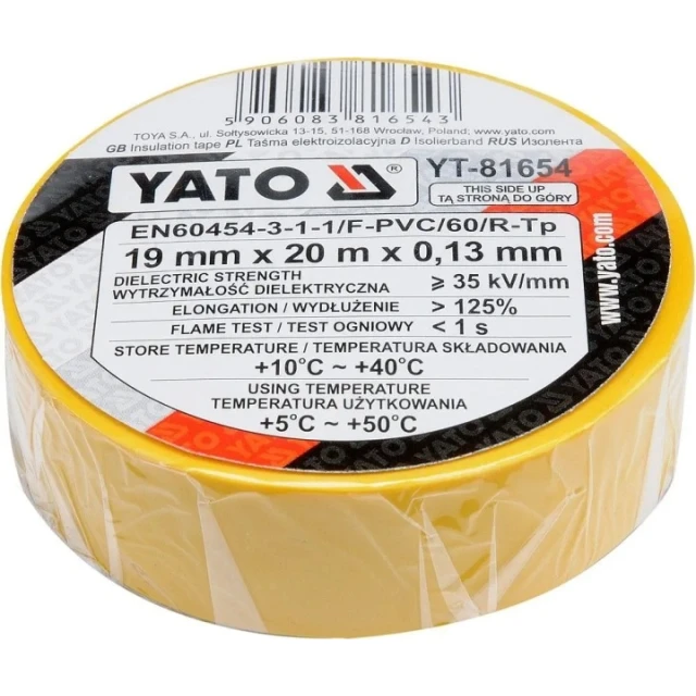 Стрічка ізоляційна Yato 19 мм x 20 м Yellow (YT-81654)