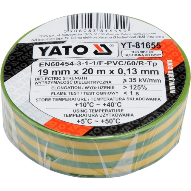 Стрічка ізоляційна Yato 19 мм x 20 м Yellow-Green (YT-81655)