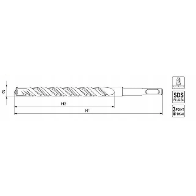 Свердло бетонне Yato 18x600 SDS+ S4 (YT-4186)