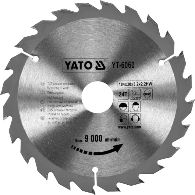Диск пиляльний Yato 184x24z x30 з вольфрамовим напиленням (YT-6060)