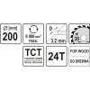 Диск пильный Yato 200x24z x30 мм с твердосплавными зубьями (YT-6065)