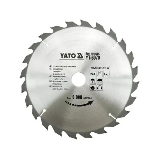 Диск пиляльний Yato 250x24z x30 з твердосплавними зубцями (YT-6070)