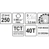 Диск пиляльний Yato 250x40z x30 з твердосплавними зубцями (YT-6071)