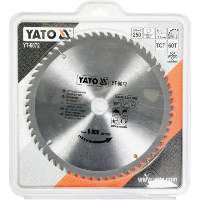 Диск пиляльний Yato 250x60z x30 з твердосплавними зубцями (YT-6072)