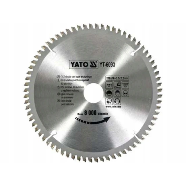Диск пиляльний для алюмінію Yato 210x72z x30 (YT-6093)