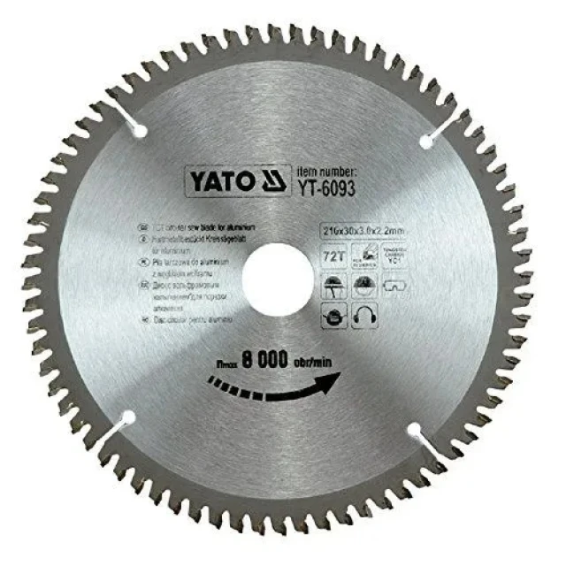 Диск пиляльний для алюмінію Yato 210x72z x30 (YT-6093)