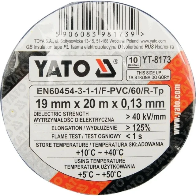 Стрічка ізоляційна Yato 19 мм x 20 м комплект 10 шт (YT-8173)