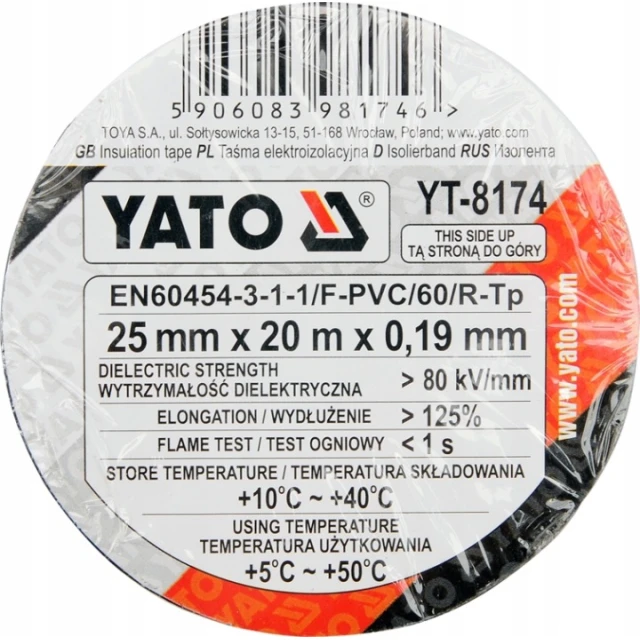 Стрічка ізоляційна Yato 25 мм x 20 м Black (YT-8174)