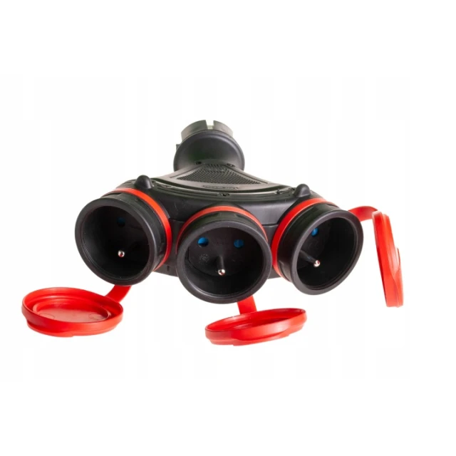 Розетка потрійна з заземленням PLASTROL IP54 з кришкою вилки (W-01152)