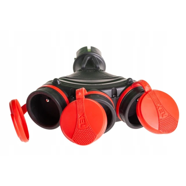 Розетка потрійна з заземленням PLASTROL IP54 з кришкою вилки (W-01152)