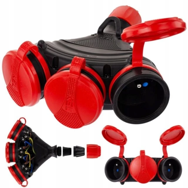 Розетка потрійна з заземленням PLASTROL IP54 з кришкою кабельного входу (W-01156)