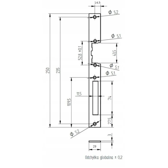 Пластина прямоугольная длинная для электромагнитного замка Elektra Plus R3 R4 (SP2501-M)