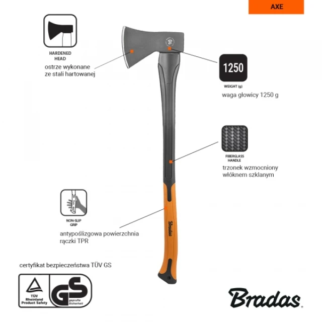 Сокира Bradas 1,25 кг Fiberglass (KT-SF1250)