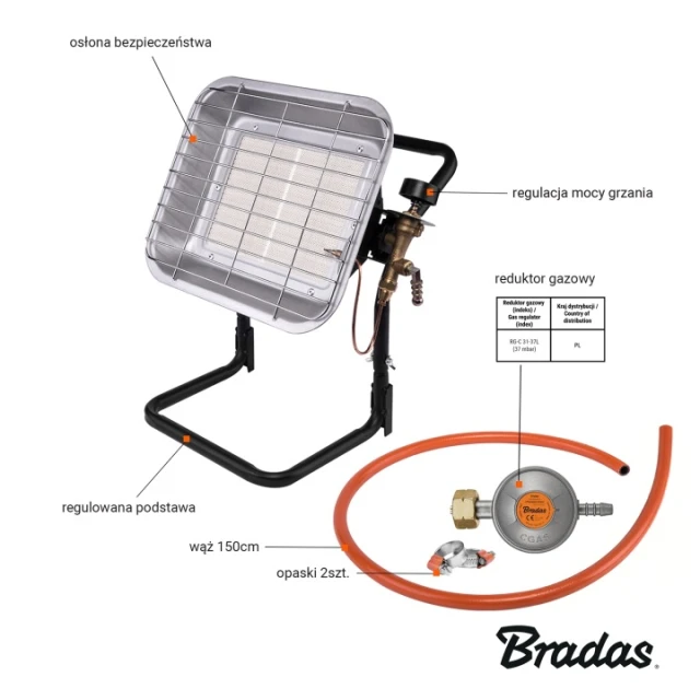 Обігрівач газовий Bradas 3,0-4,5 кВт на стійці (PG-009C)
