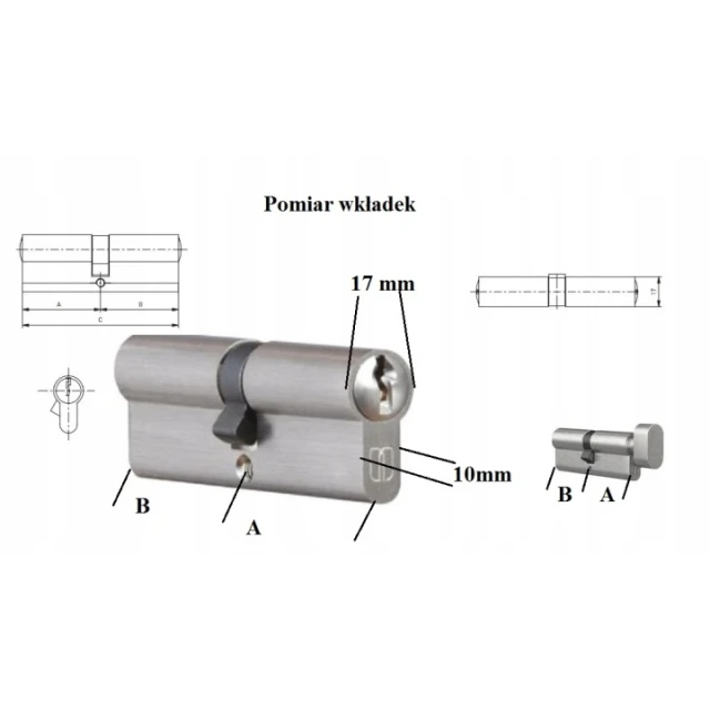 Цилиндр замка с ручкой Gerda 30/40 никель атласный (0WKE1G03040.90030P)