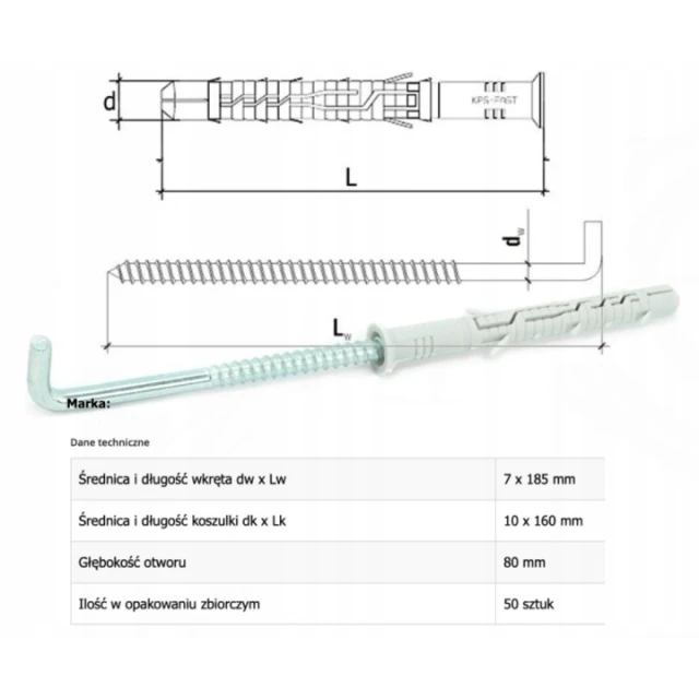 Гак Wkret-Met KLIMAS 10x160 прямий (50 шт) (PR10160)