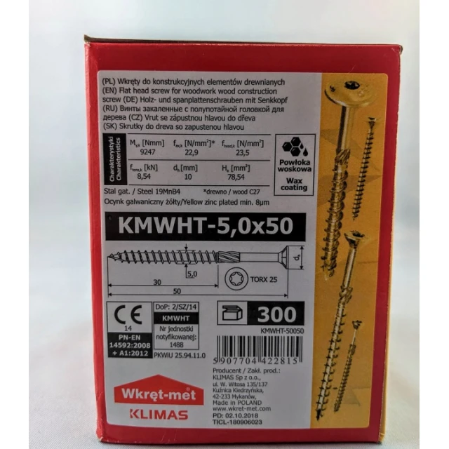Шуруп столярний з конічною головкою Wkret-Met KLIMAS 5x50mm 300 шт (KMWHT-50050)