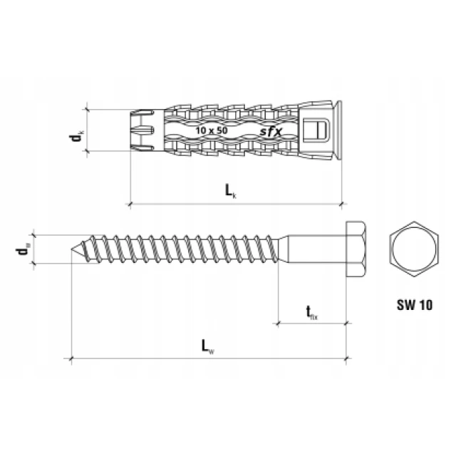 Дюбель Wkret-Met KLIMAS 10-6 80 мм з гайковертом SFXK-10x60 25 шт (SFXK-1006080)