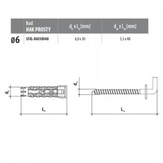 Дюбель Wkret-Met KLIMAS 6 з гаком прямим 3,5x48 SFXL, 50 шт (SFXL-06030048)