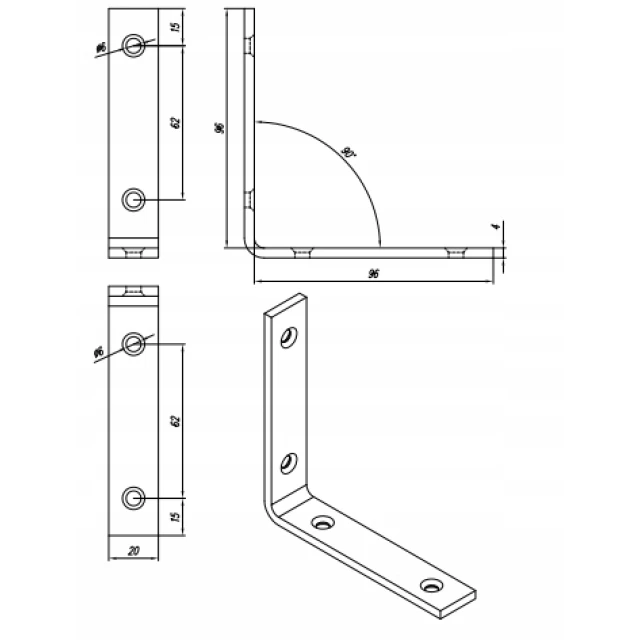 Кутник вузький DOMAX 100x100x20x4 мм (KW5)