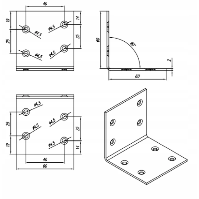 Кутник широкий DOMAX 60x60x60x2,0 мм (KS3)