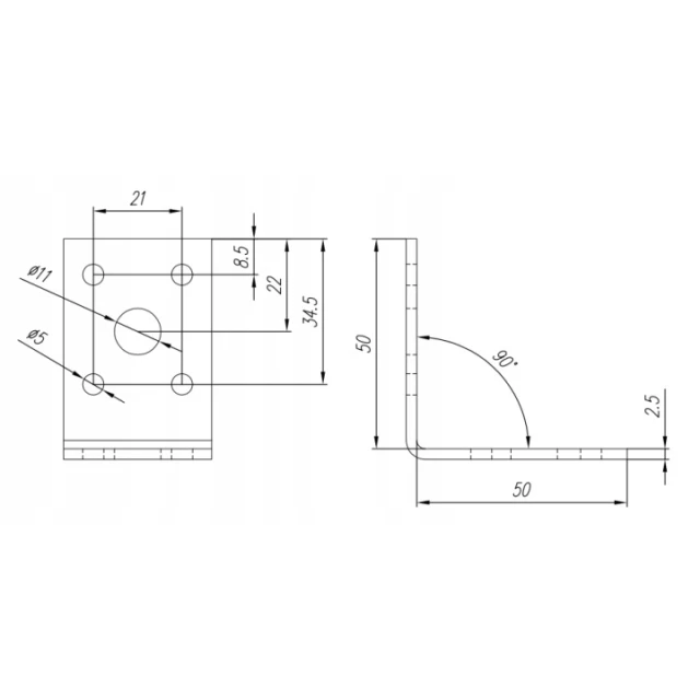 Кутник з'єднувальний DOMAX 50x50x35x2,5 мм комплект 20 шт (KŁ1)
