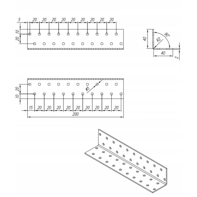 Кутник монтажний DOMAX 40x40x200x2 мм (KM15)