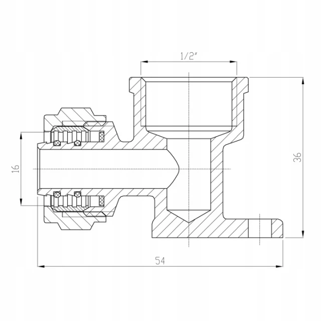 Коліно PEX з затискачами INVENA 16x1/2