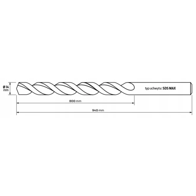 Свердло SDS MAX HiKOKI 14x920/800 2 спіралі 2 гострі (750916)
