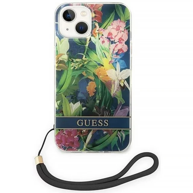 Чохол Guess Flower Strap для iPhone 14 | 13 Blue (GUOHCP14SHFLSB)
