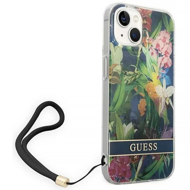 Чохол Guess Flower Strap для iPhone 14 | 13 Blue (GUOHCP14SHFLSB)