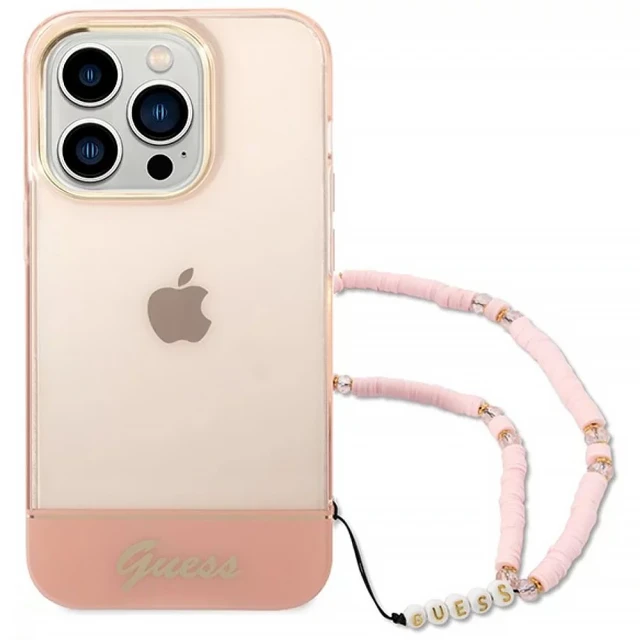 Чохол Guess Translucent Pearl Strap для iPhone 14 Pro Max Pink (GUHCP14XHGCOHP)