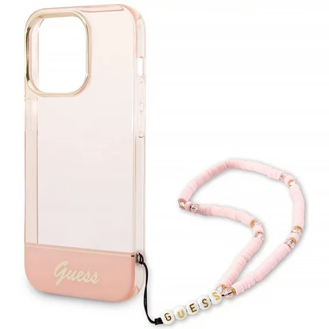 Чохол Guess Translucent Pearl Strap для iPhone 14 Pro Max Pink (GUHCP14XHGCOHP)
