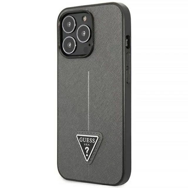 Чехол Guess Saffiano Triangle Logo для iPhone 14 Pro Max Silver (GUHCP14XPSATLG)