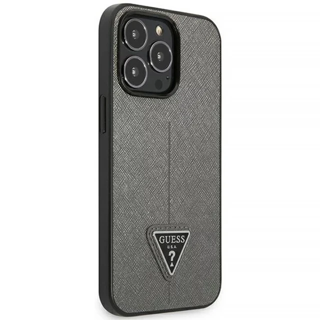 Чехол Guess Saffiano Triangle Logo для iPhone 14 Pro Max Silver (GUHCP14XPSATLG)