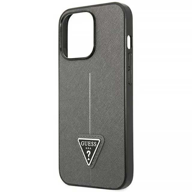 Чехол Guess Saffiano Triangle Logo для iPhone 14 Pro Max Silver (GUHCP14XPSATLG)